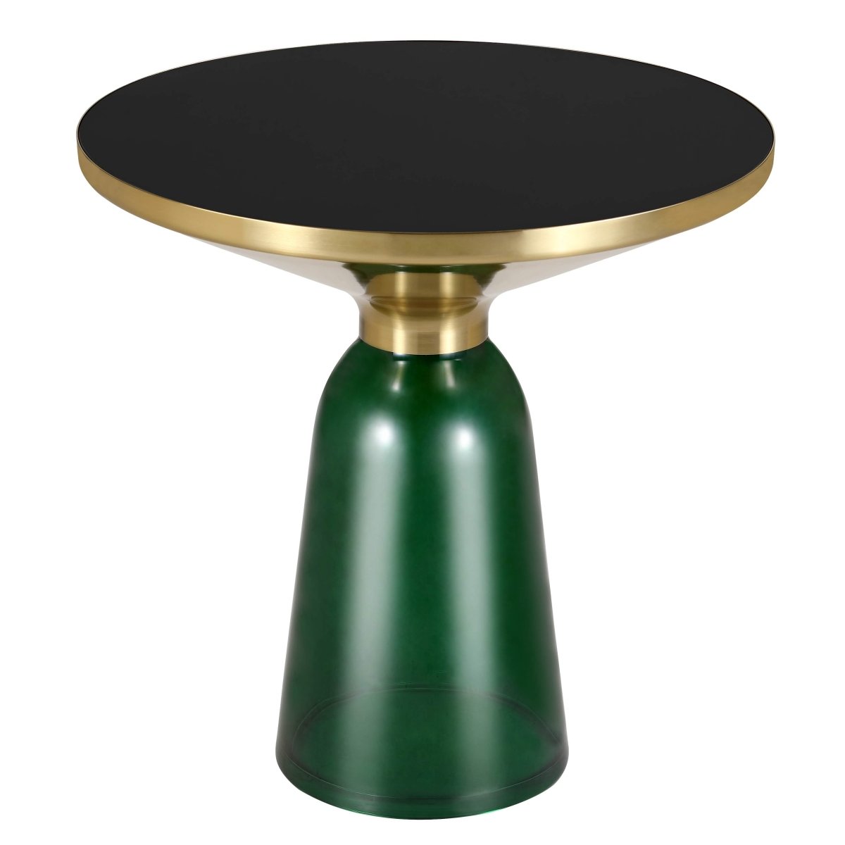 Tully 19 - Inch Round Glass/Stone Side Table with Iron Rim Frame and Glass Base