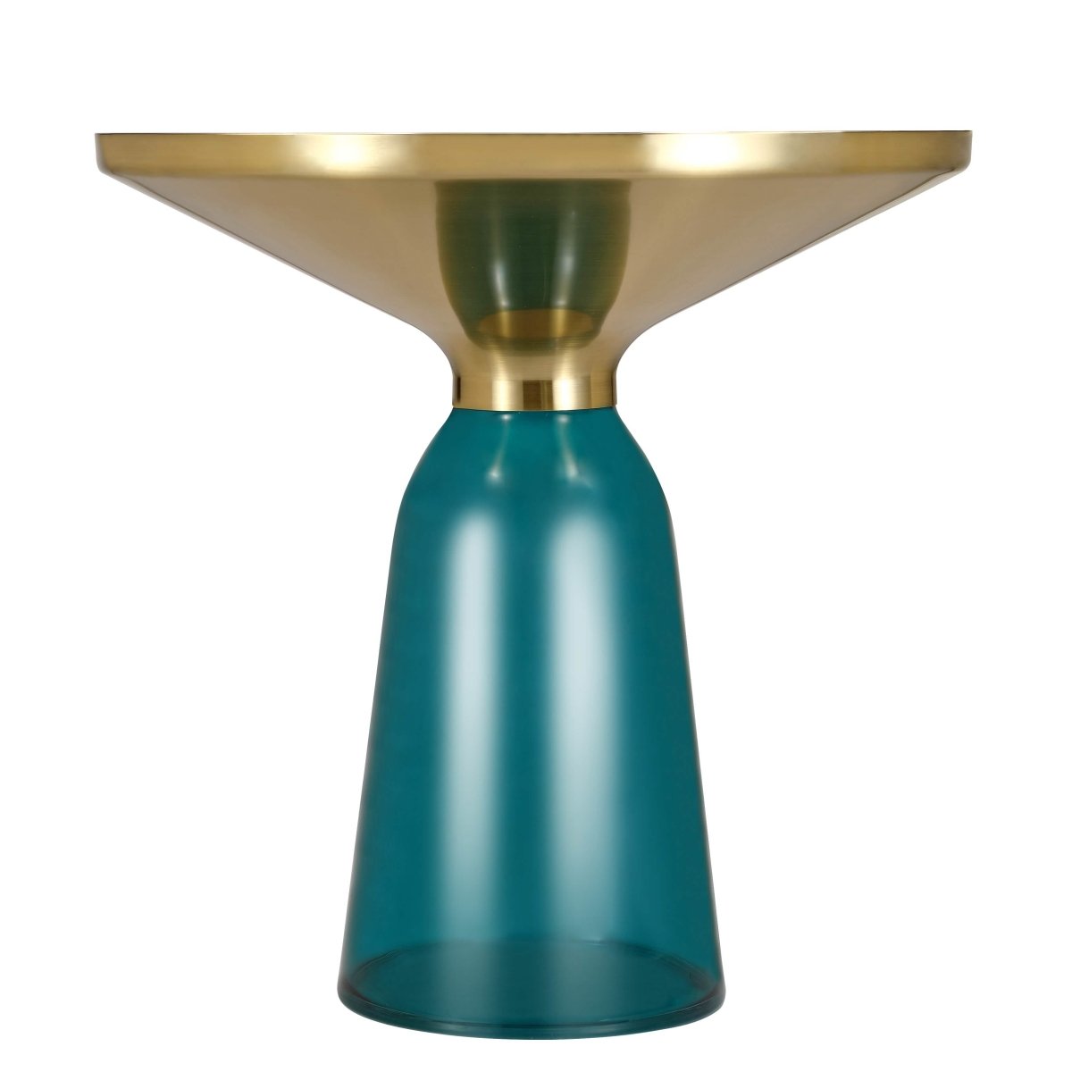 Tully 19 - Inch Round Glass/Stone Side Table with Iron Rim Frame and Glass Base