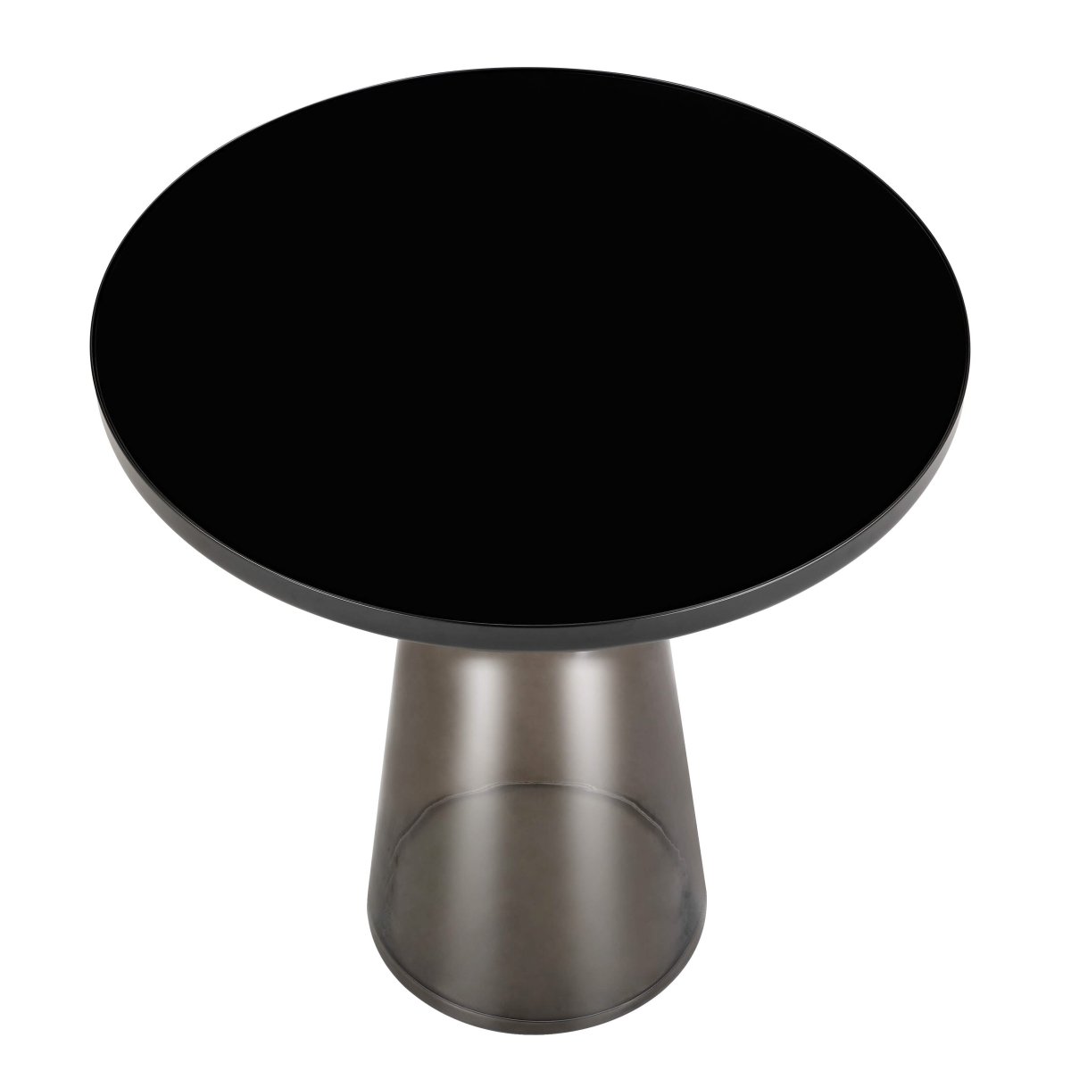 Tully 19 - Inch Round Glass/Stone Side Table with Iron Rim Frame and Glass Base