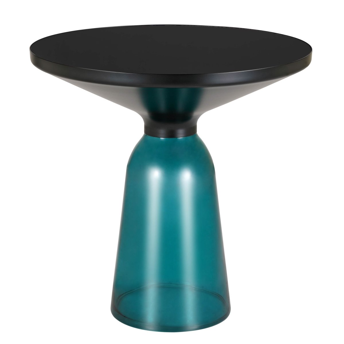 Tully 19 - Inch Round Glass/Stone Side Table with Iron Rim Frame and Glass Base