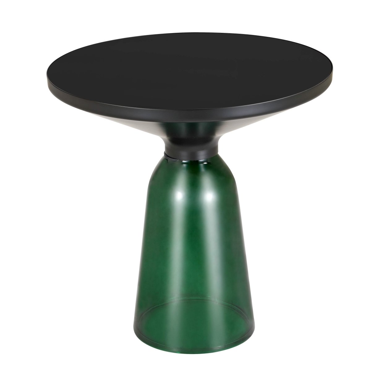 Tully 19 - Inch Round Glass/Stone Side Table with Iron Rim Frame and Glass Base