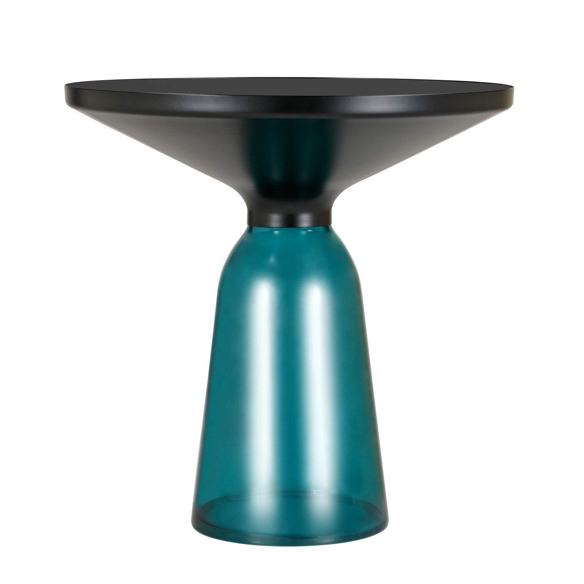 Tully 19 - Inch Round Glass/Stone Side Table with Iron Rim Frame and Glass Base