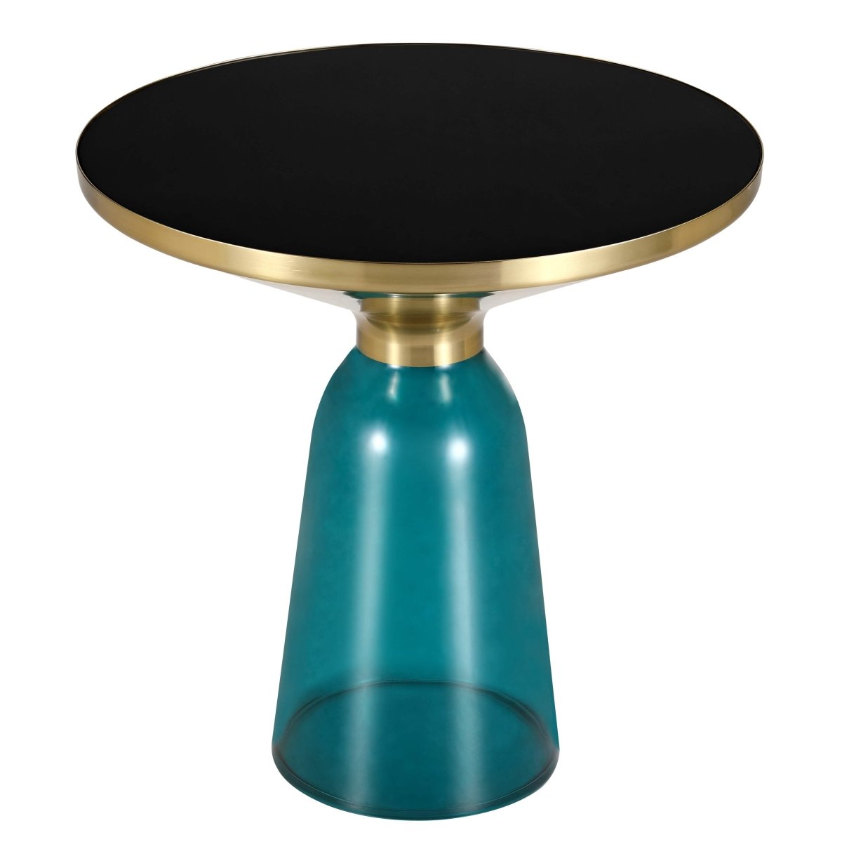 Tully 19 - Inch Round Glass/Stone Side Table with Iron Rim Frame and Glass Base