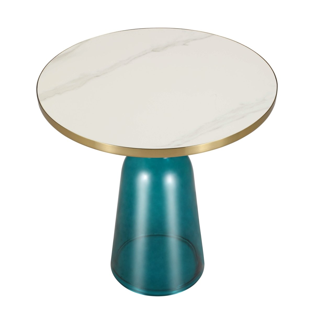 Tully 19 - Inch Round Glass/Stone Side Table with Iron Rim Frame and Glass Base