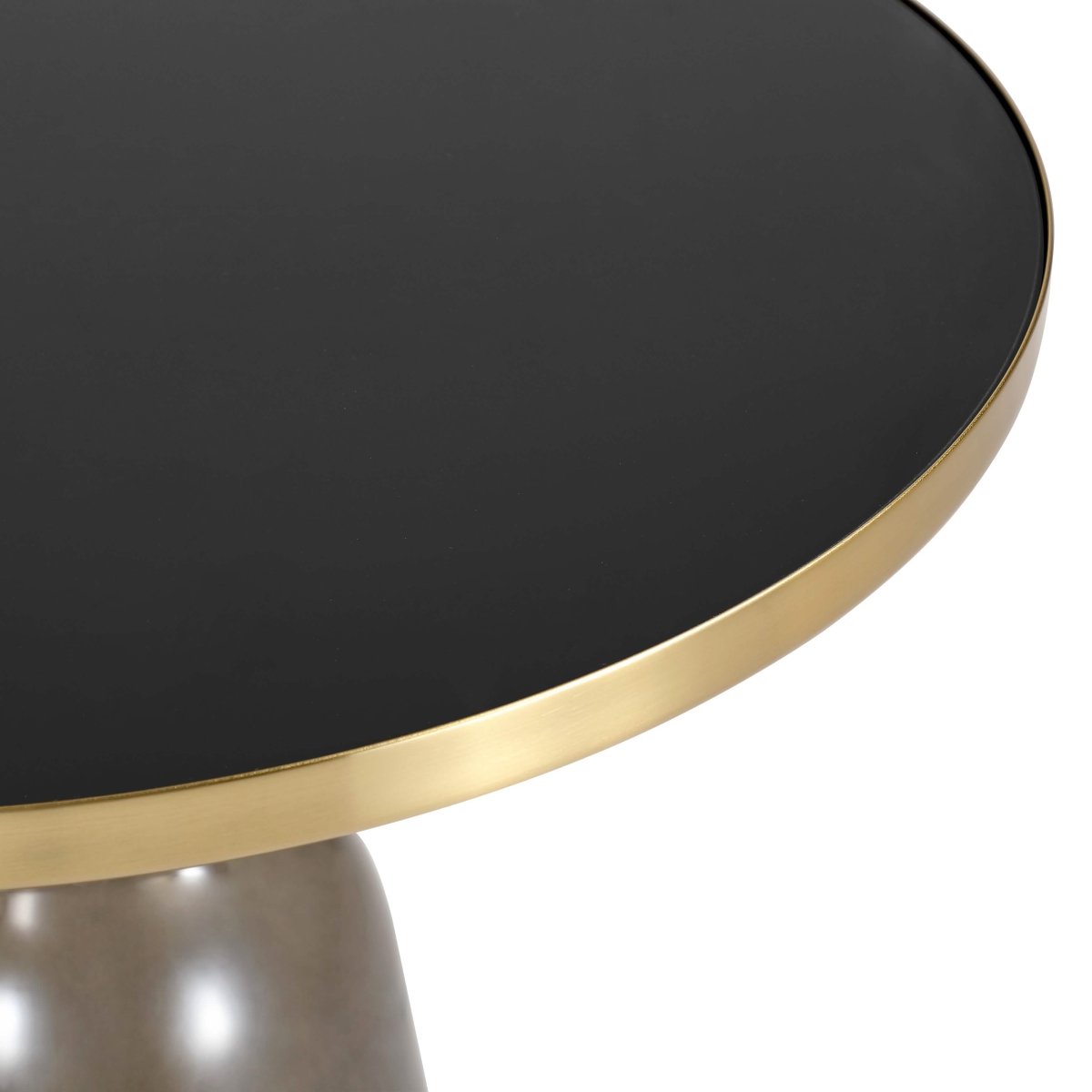 Tully 19 - Inch Round Glass/Stone Side Table with Iron Rim Frame and Glass Base