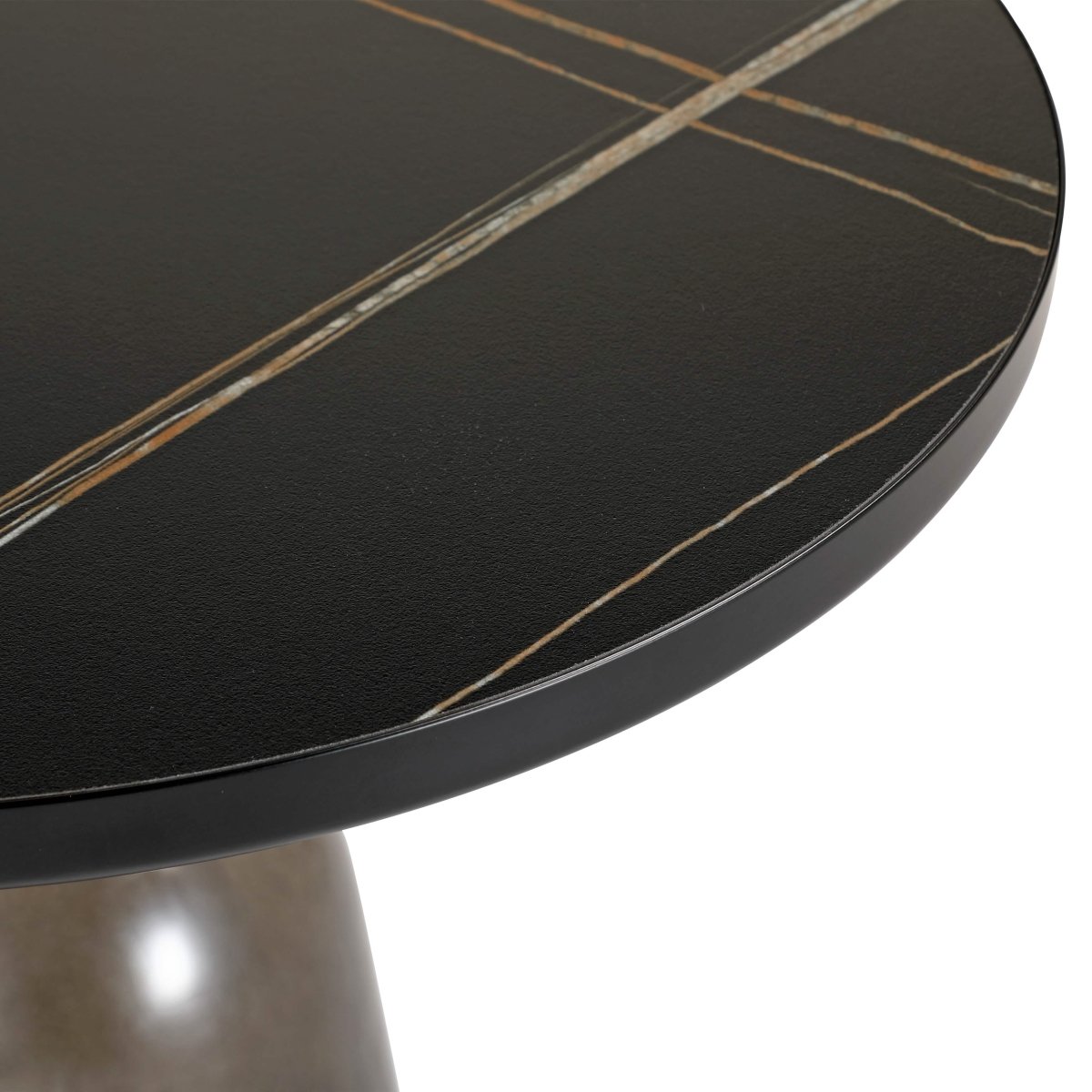 Tully 19 - Inch Round Glass/Stone Side Table with Iron Rim Frame and Glass Base