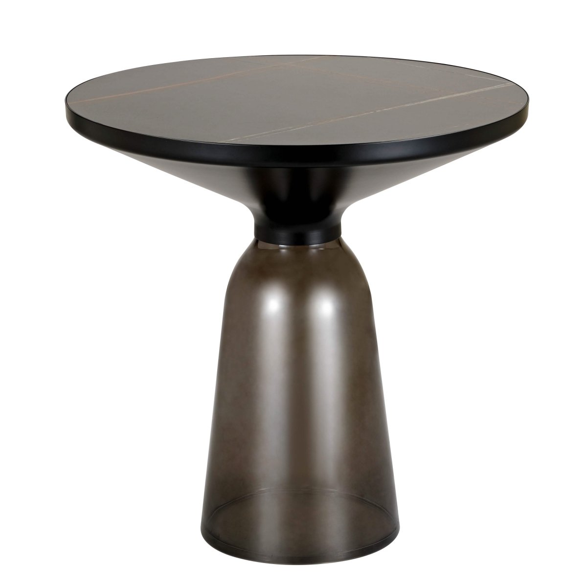 Tully 19 - Inch Round Glass/Stone Side Table with Iron Rim Frame and Glass Base