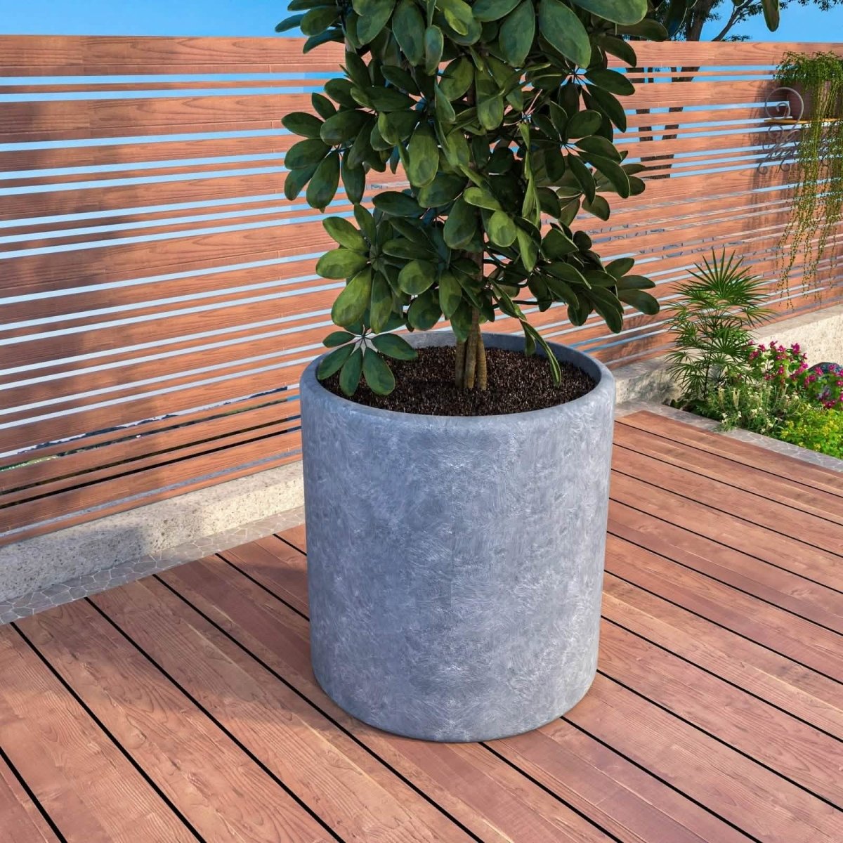 Tundra Fiberstone and MGO Clay Planter, Mid - Century Modern Round Planter Pot for Indoor and Outdoor