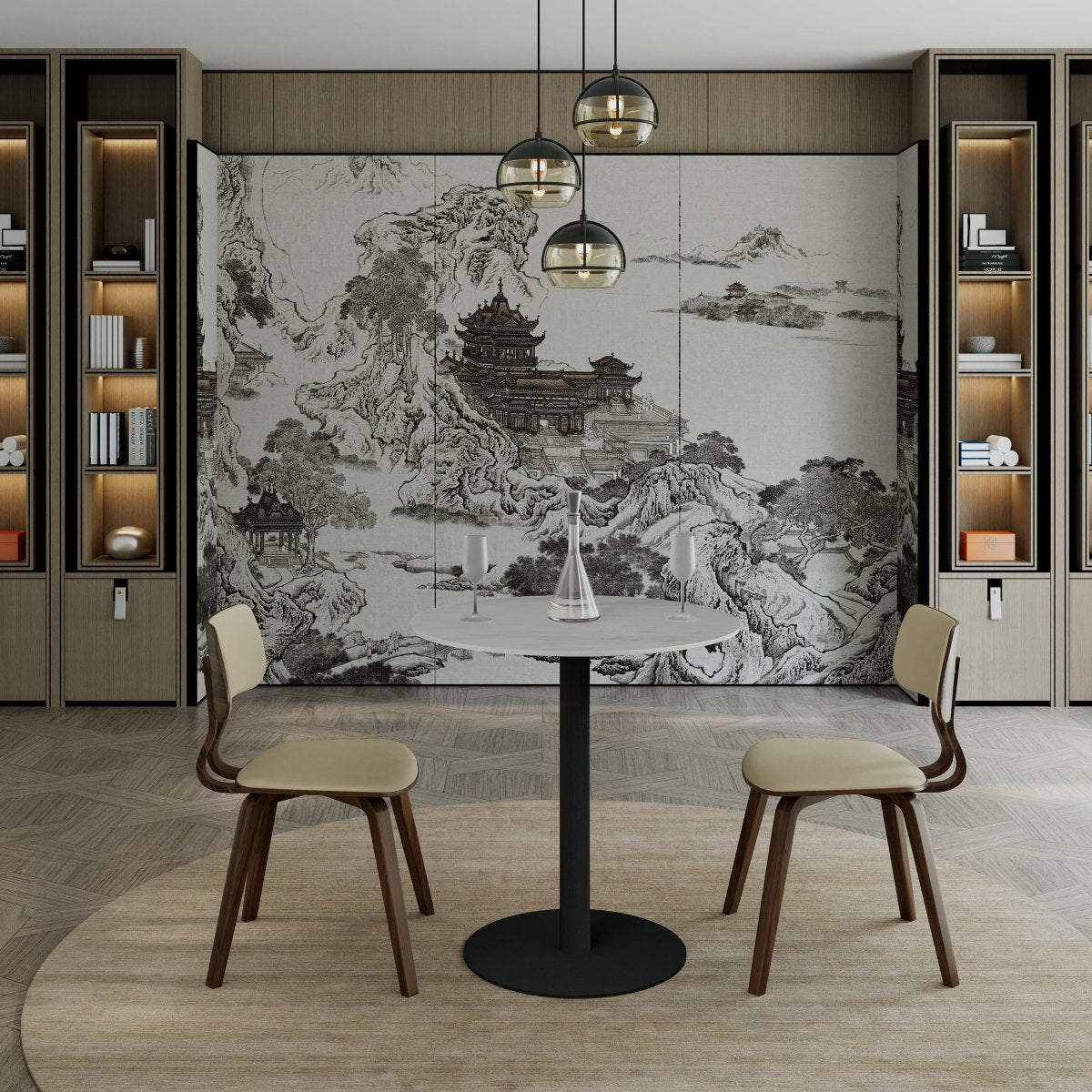 Vail Collection Dining Table Black Base With 27"/36" Round Black MDF Wood/Sintered Stone Top