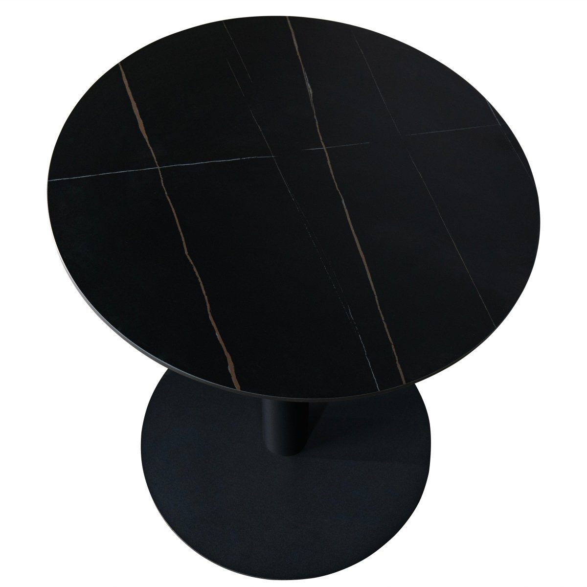 Vail Collection Dining Table Black Base With 27"/36" Round Black MDF Wood/Sintered Stone Top