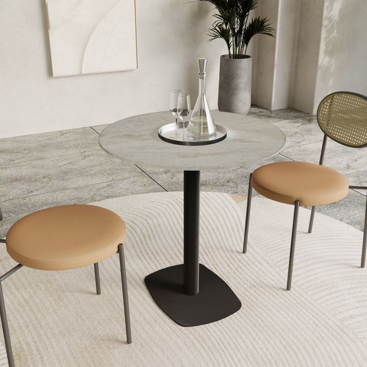 Vail Collection Dining Table Black Rectangle Base With 27"/36" Round Dark Brown MDF Wood/Sintered Stone Top
