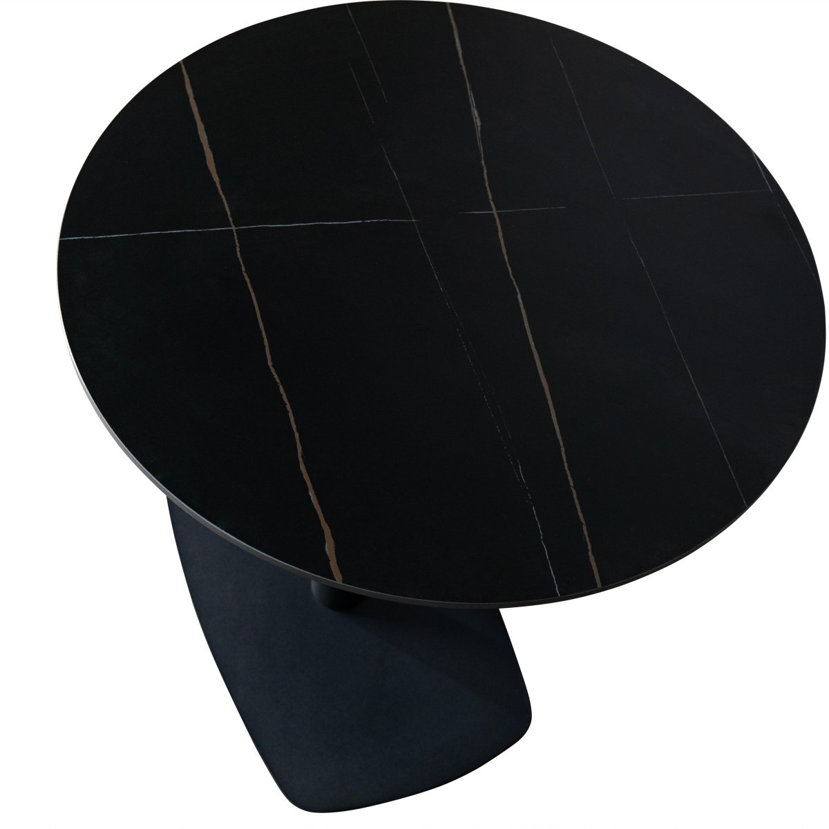 Vail Collection Dining Table Black Rectangle Base With 27"/36" Round Dark Brown MDF Wood/Sintered Stone Top