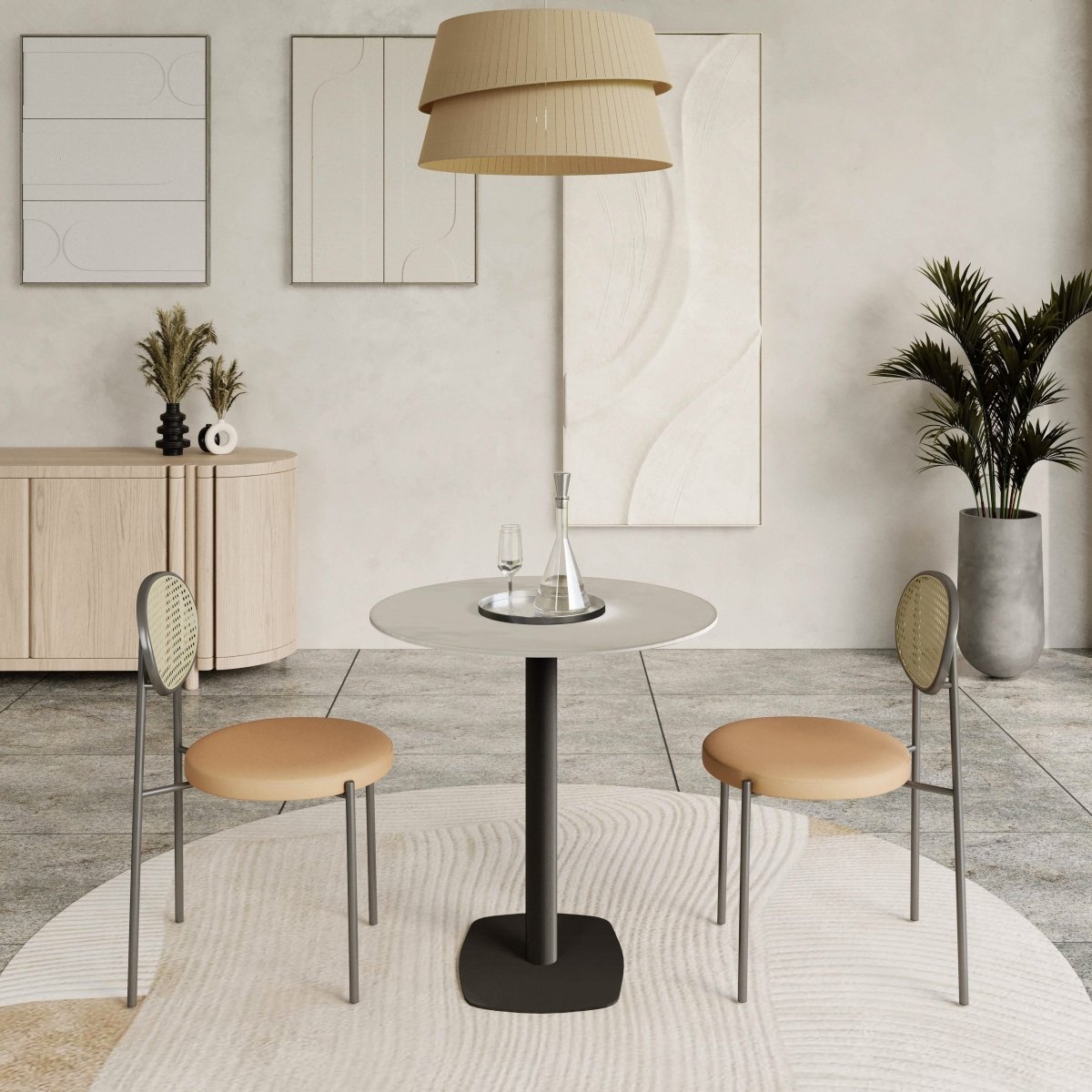 Vail Collection Dining Table Black Rectangle Base With 27"/36" Round Stone Top