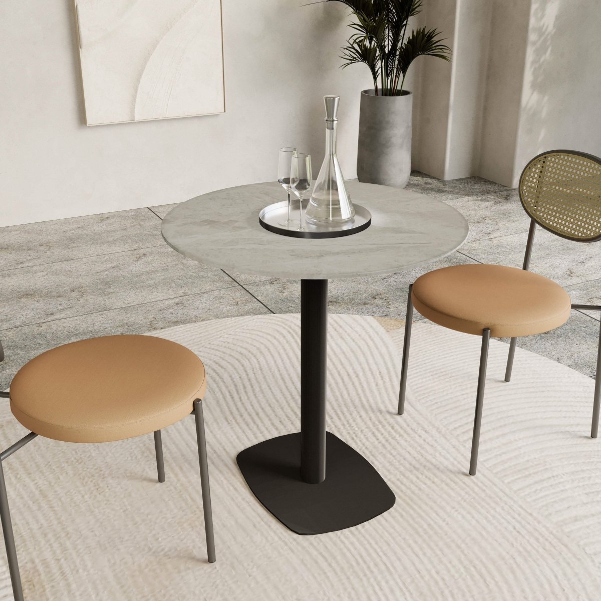 Vail Collection Dining Table Black Rectangle Base With 27"/36" Round Stone Top