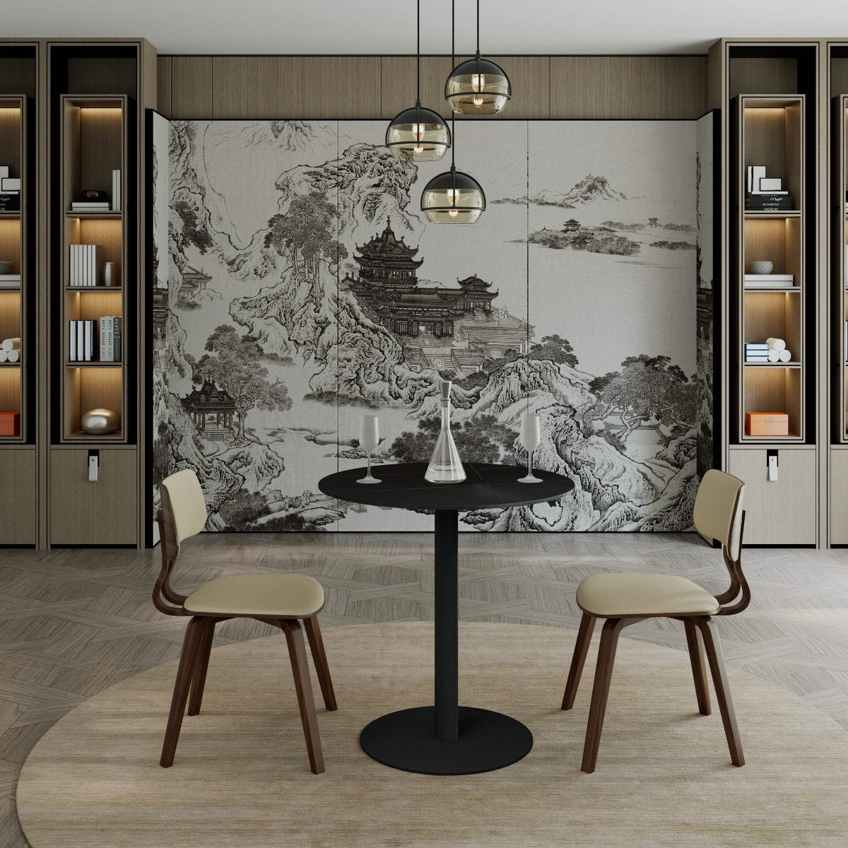 Vail Collection Dining Table Black/Gold Base With 27"/36" Round Stone Top