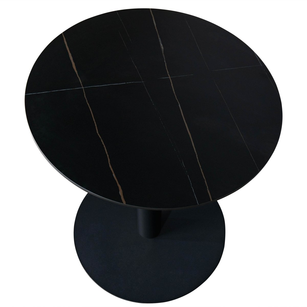 Vail Collection Dining Table Black/Gold Base With 27"/36" Round Stone Top