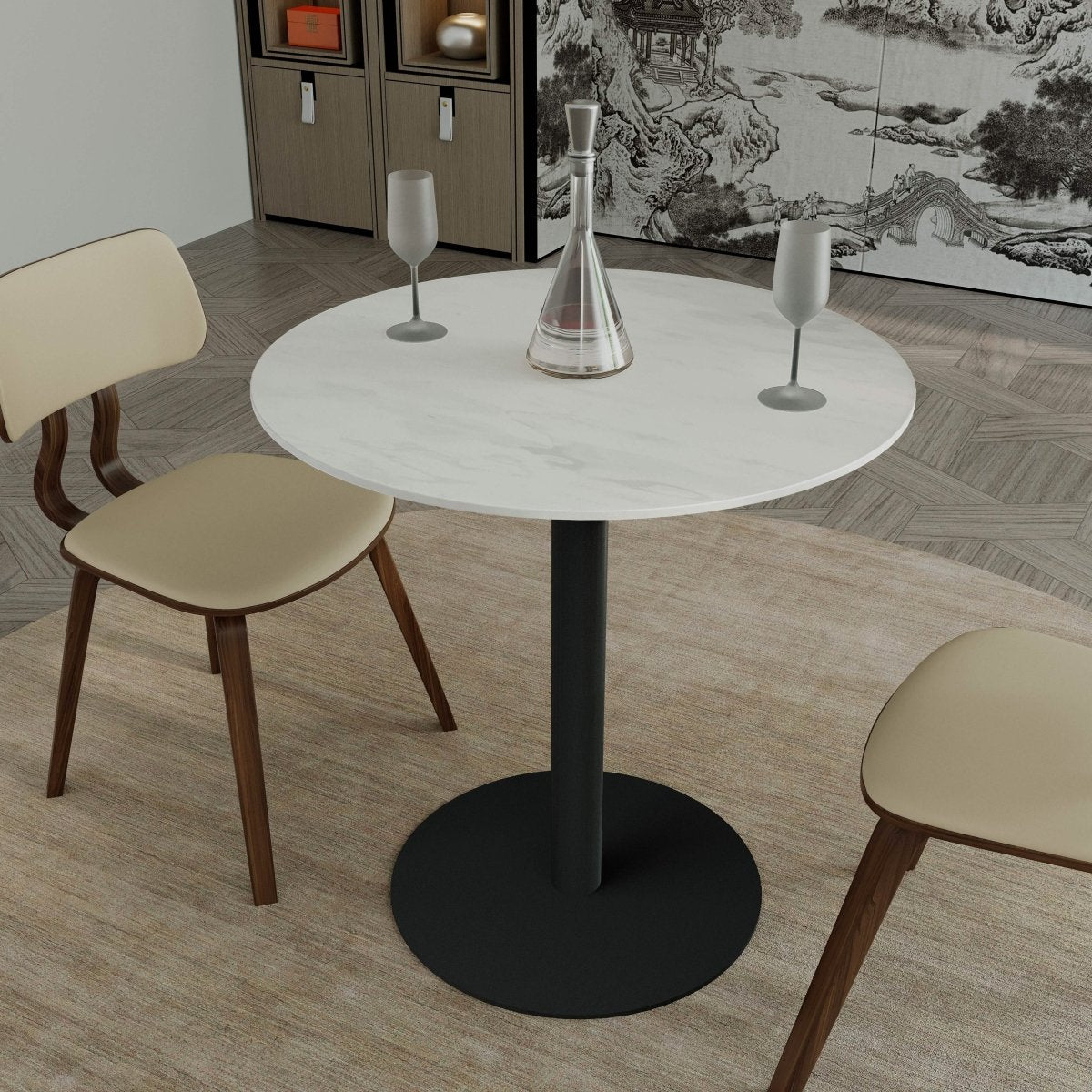 Vail Collection Dining Table Black/Gold Base With 27"/36" Round Stone Top