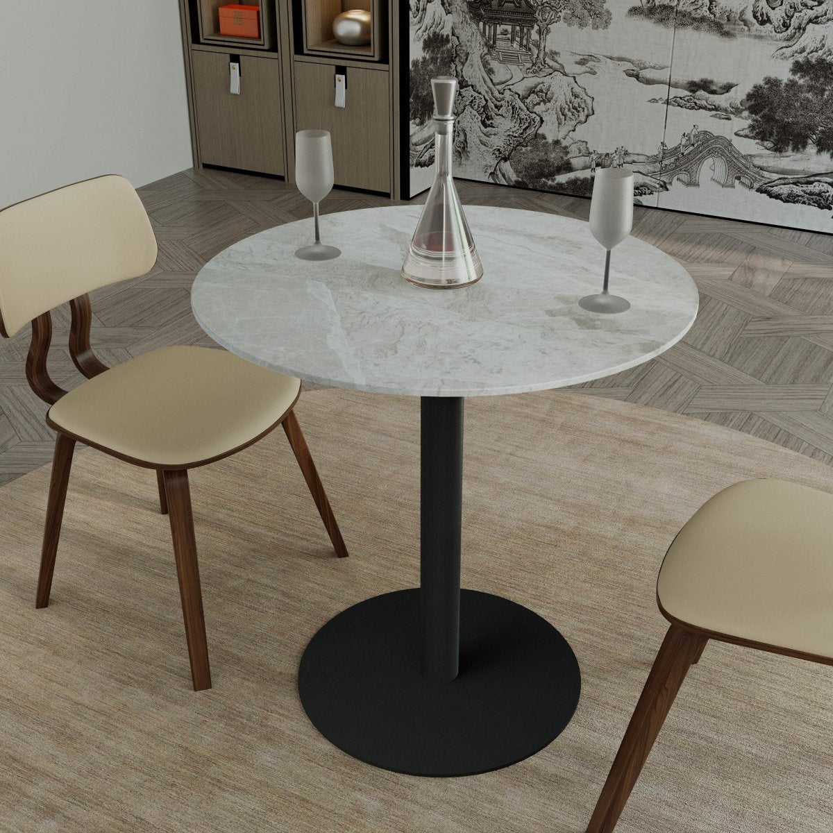 Vail Collection Dining Table Black/Gold Base With 27"/36" Round Stone Top