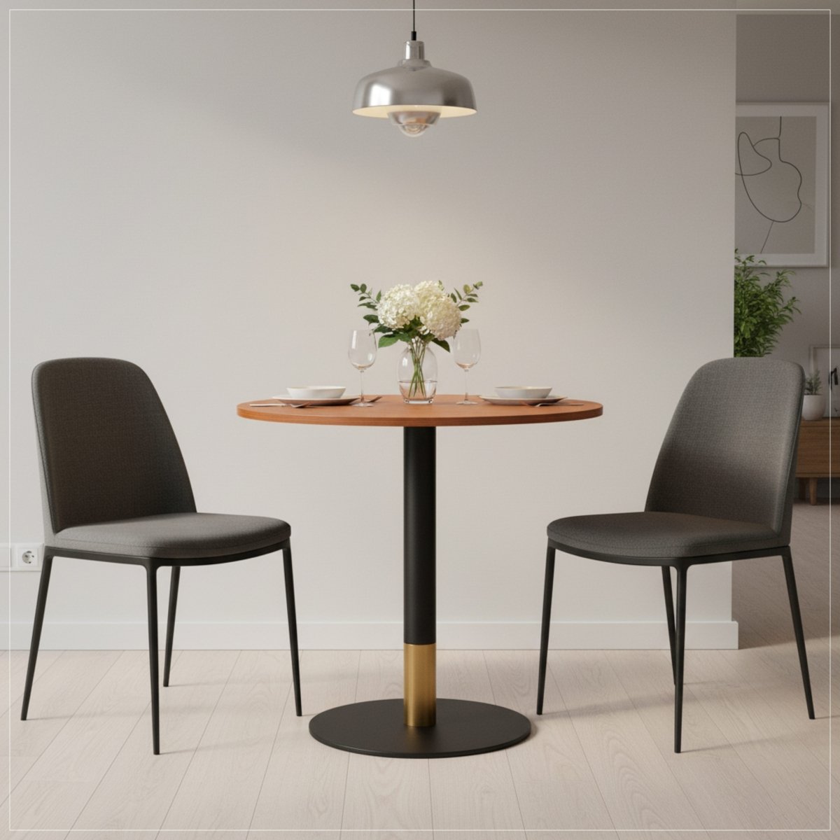 Vail Collection Dining Table Black/Gold Round Base With 27"/36" Round Sintered Stone and MDF Wood Top