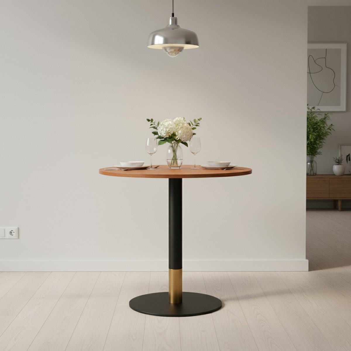 Vail Collection Dining Table Black/Gold Round Base With 27"/36" Round Sintered Stone and MDF Wood Top