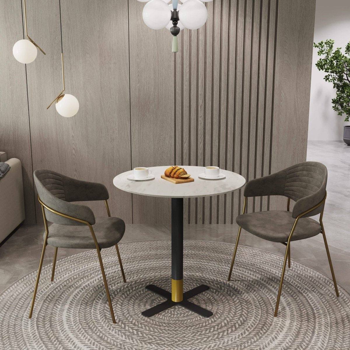 Vail Collection Dining Table Black/Gold X Base With 27"/36" Round BLack Stone Top