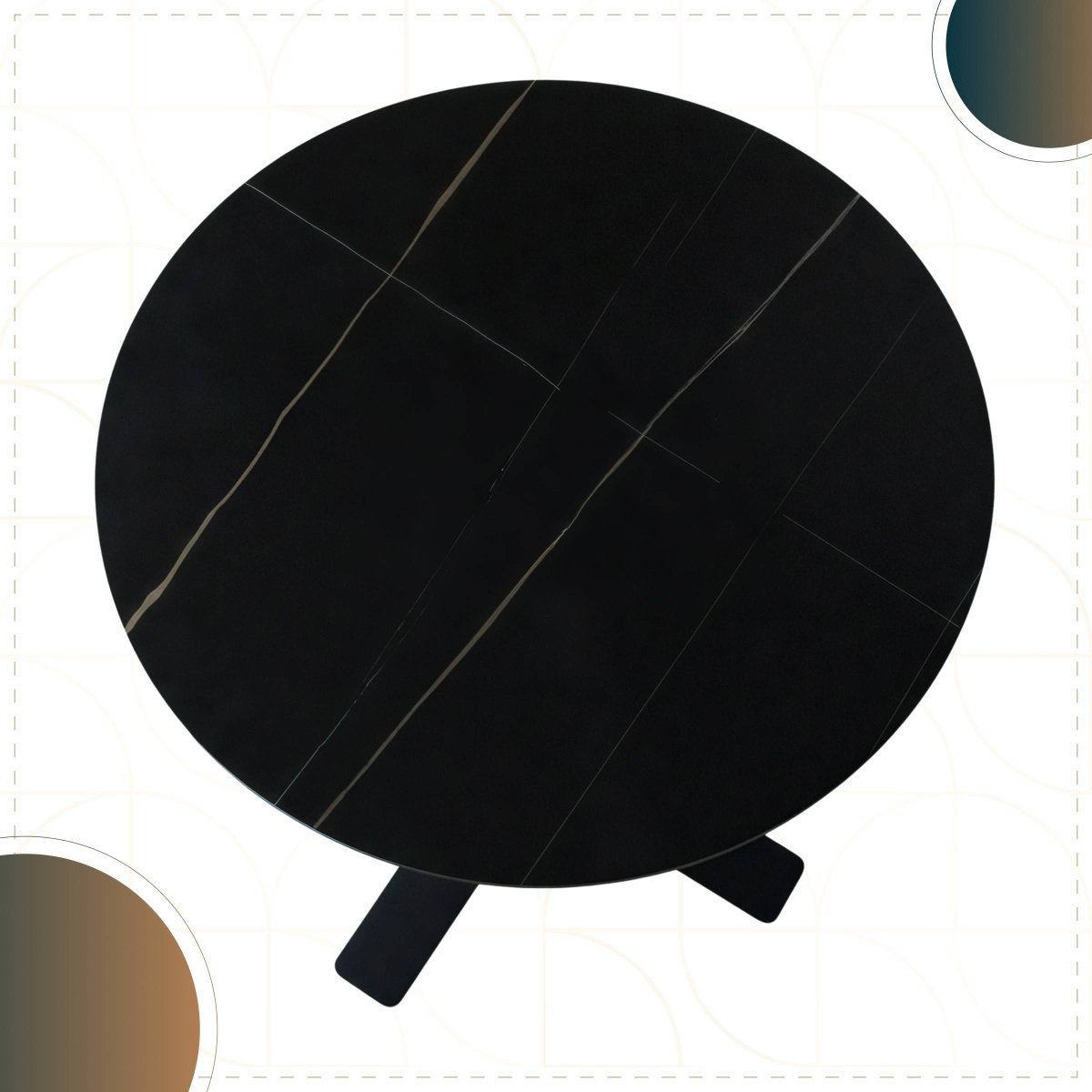 Vail Collection Dining Table Black/Gold X Base With 27"/36" Round Black Stone Top