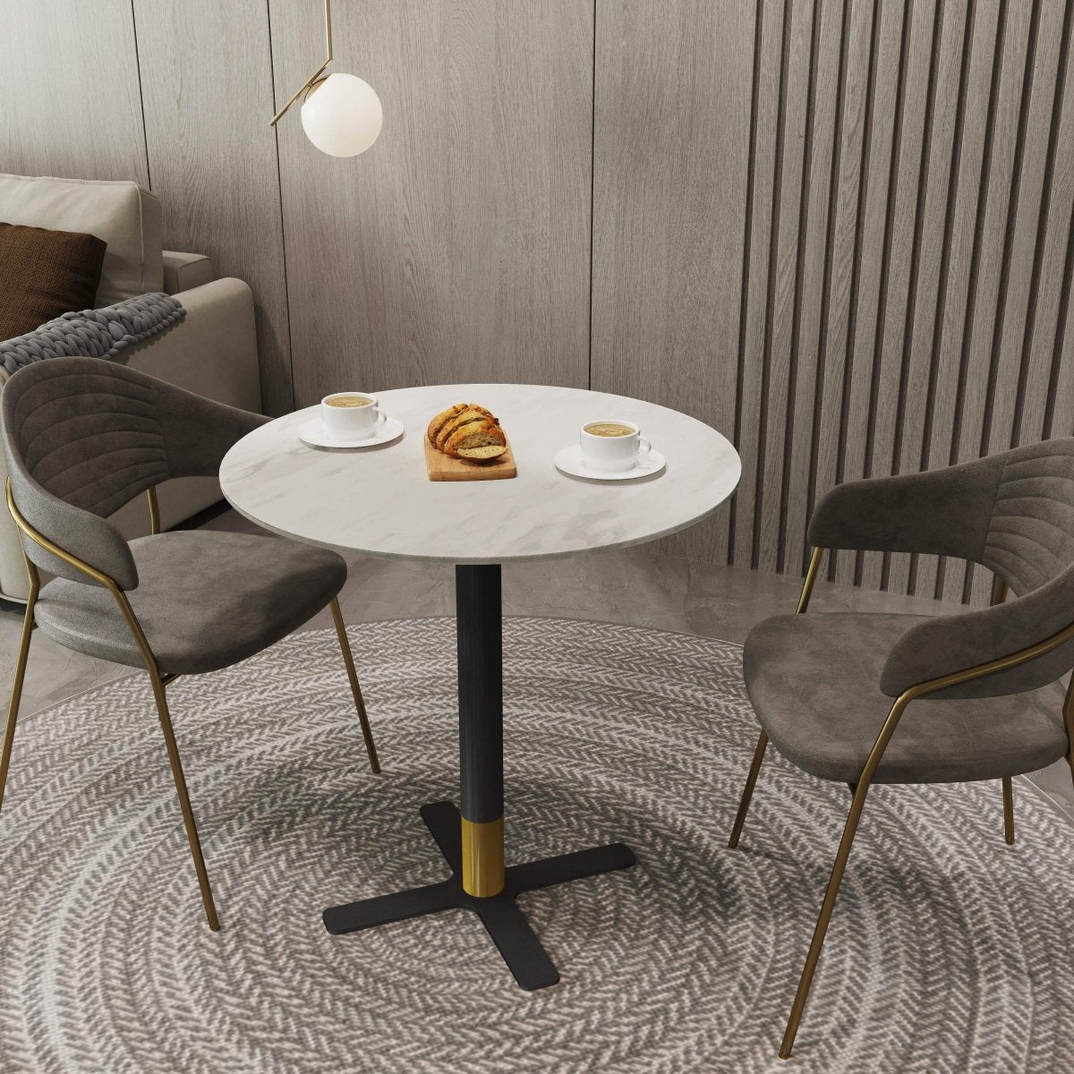 Vail Collection Dining Table Black/Gold X Base With 27"/36" Round BLack Stone Top