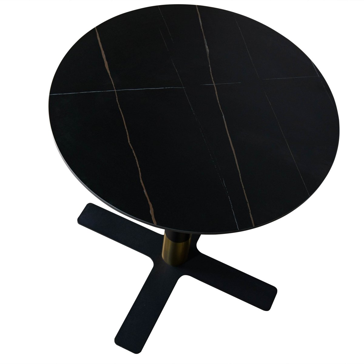 Vail Collection Dining Table Black/Gold X Base With 27"/36" Round BLack Stone Top