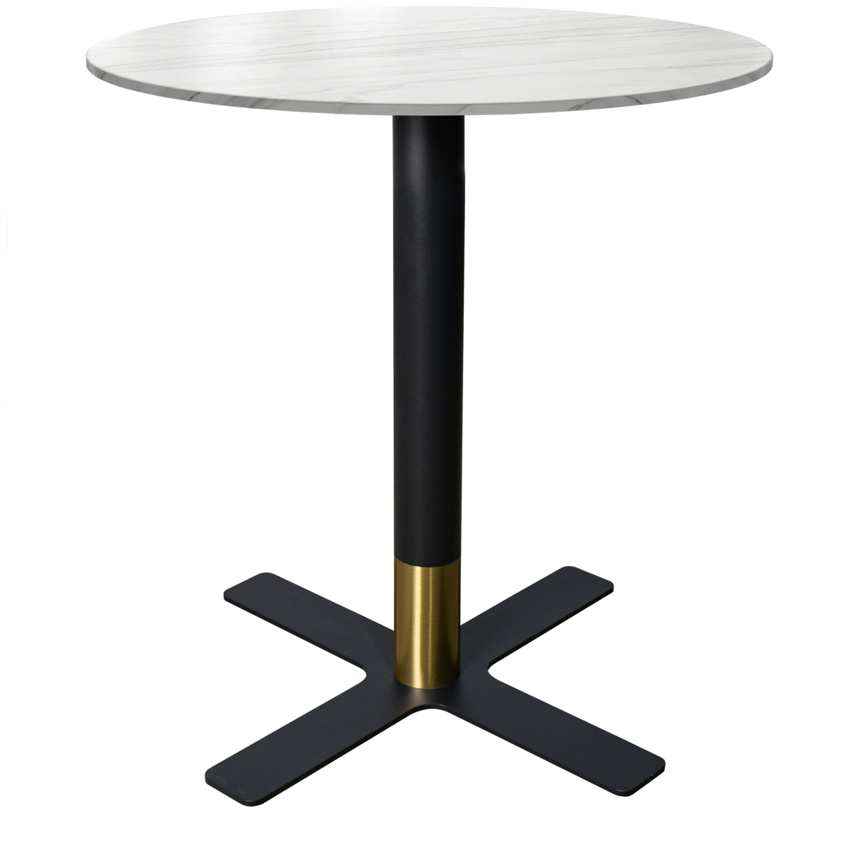 Vail Collection Dining Table Black/Gold X Base With Round MDF Wood/Sintered Stone Top