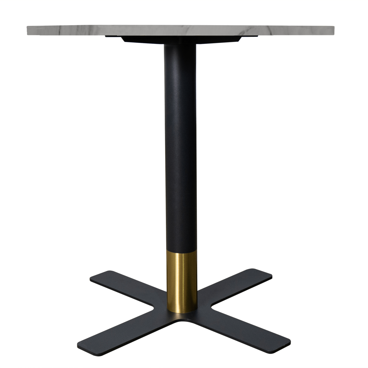 Vail Collection Dining Table Black/Gold X Base With Round MDF Wood/Sintered Stone Top