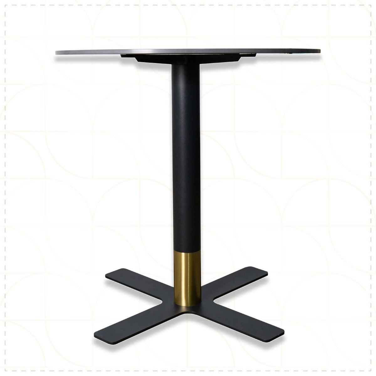 Vail Collection Dining Table Black/Gold X Base With Round MDF Wood/Sintered Stone Top
