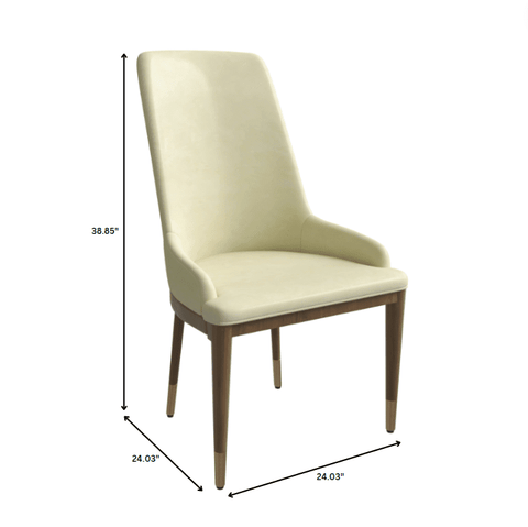 Viva Dining Side Chair Upholstered in Leather with Brown Rubberwood Legs