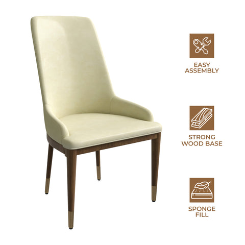 Viva Dining Side Chair Upholstered in Leather with Brown Rubberwood Legs