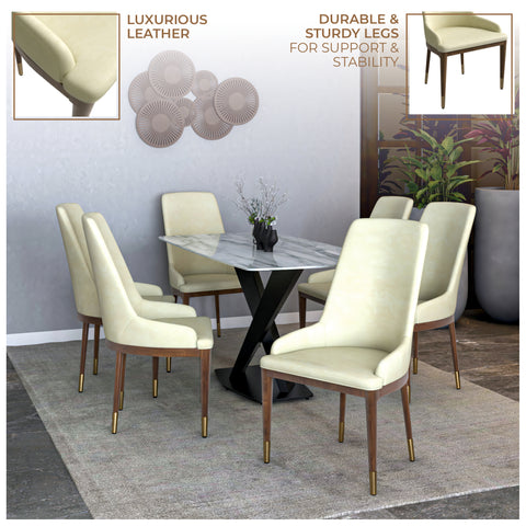 Viva Dining Side Chair Upholstered in Leather with Brown Rubberwood Legs