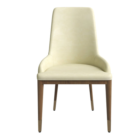 Viva Dining Side Chair Upholstered in Leather with Brown Rubberwood Legs