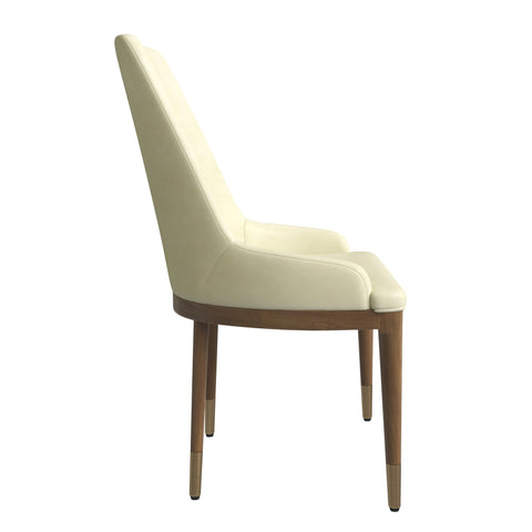 Viva Dining Side Chair Upholstered in Leather with Brown Rubberwood Legs