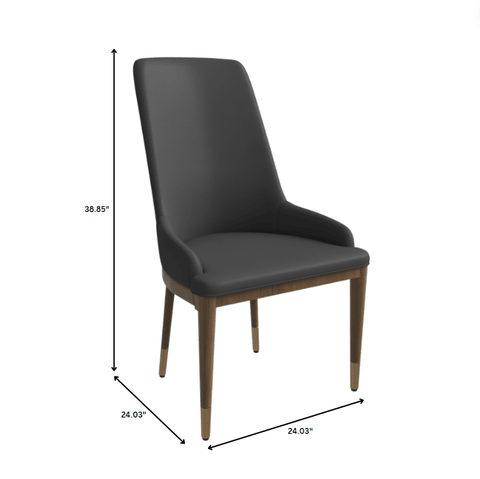 Viva Dining Side Chair Upholstered in Leather with Brown Rubberwood Legs