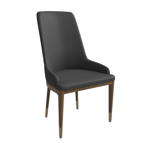 Viva Dining Side Chair Upholstered in Leather with Brown Rubberwood Legs