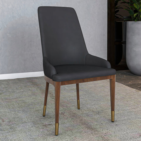 Viva Dining Side Chair Upholstered in Leather with Brown Rubberwood Legs