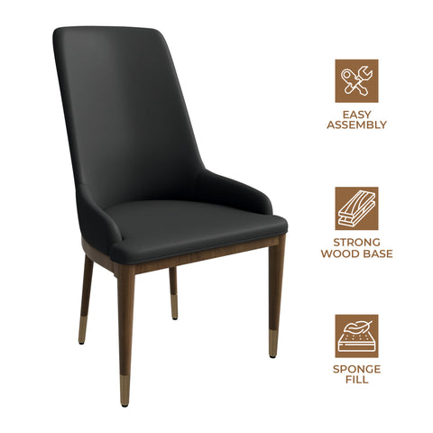 Viva Dining Side Chair Upholstered in Leather with Brown Rubberwood Legs