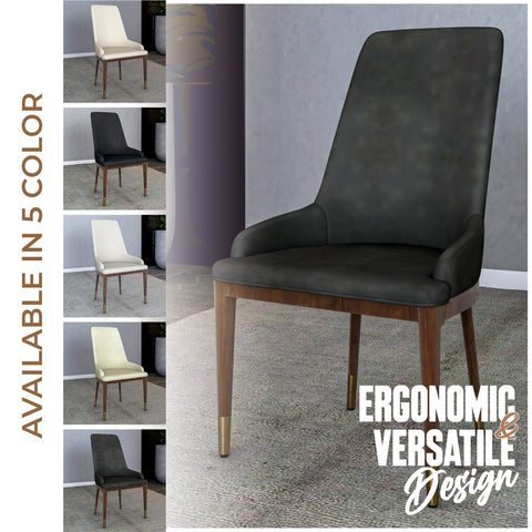 Viva Dining Side Chair Upholstered in Leather with Brown Rubberwood Legs