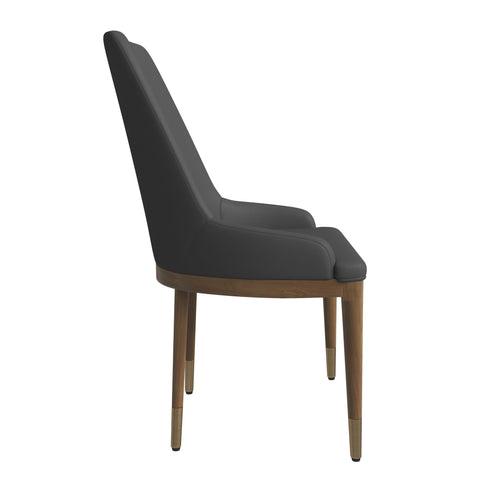 Viva Dining Side Chair Upholstered in Leather with Brown Rubberwood Legs