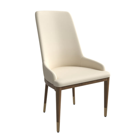 Viva Dining Side Chair Upholstered in Leather with Brown Rubberwood Legs