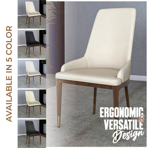 Viva Dining Side Chair Upholstered in Leather with Brown Rubberwood Legs