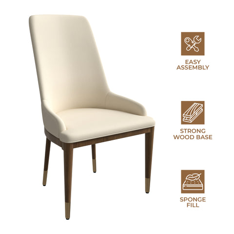 Viva Dining Side Chair Upholstered in Leather with Brown Rubberwood Legs