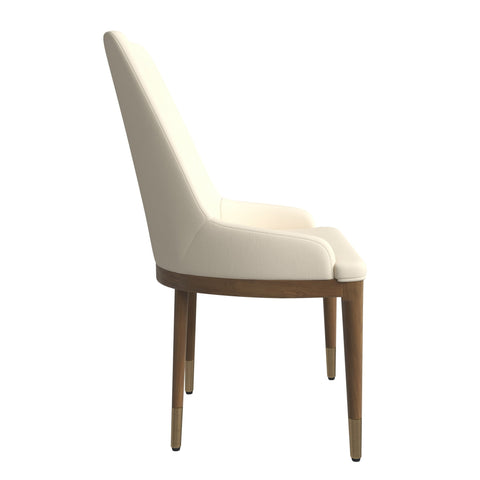 Viva Dining Side Chair Upholstered in Leather with Brown Rubberwood Legs