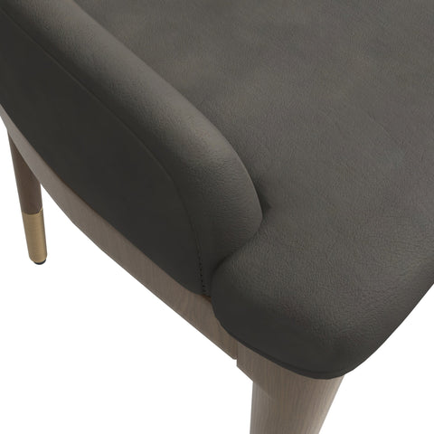 Viva Dining Side Chair Upholstered in Leather with Brown Rubberwood Legs