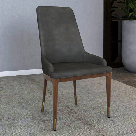 Viva Dining Side Chair Upholstered in Leather with Brown Rubberwood Legs