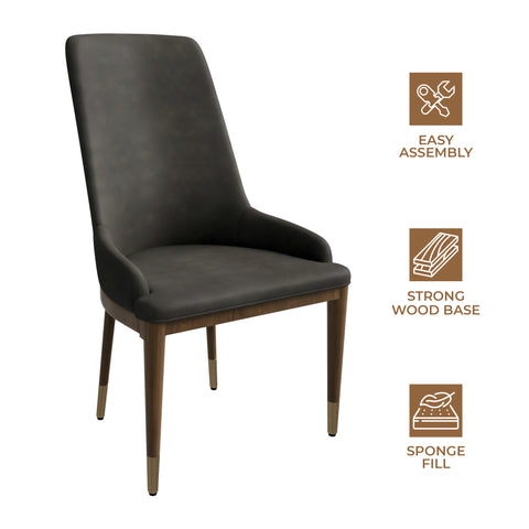 Viva Dining Side Chair Upholstered in Leather with Brown Rubberwood Legs