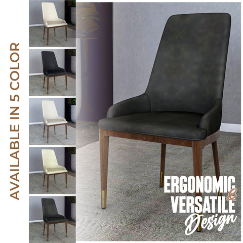 Viva Dining Side Chair Upholstered in Leather with Brown Rubberwood Legs